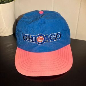 Vintage 90s Chicago Cubs Hat Annco Nylon Snapback MLB Neon Pink Blue Retro Cap